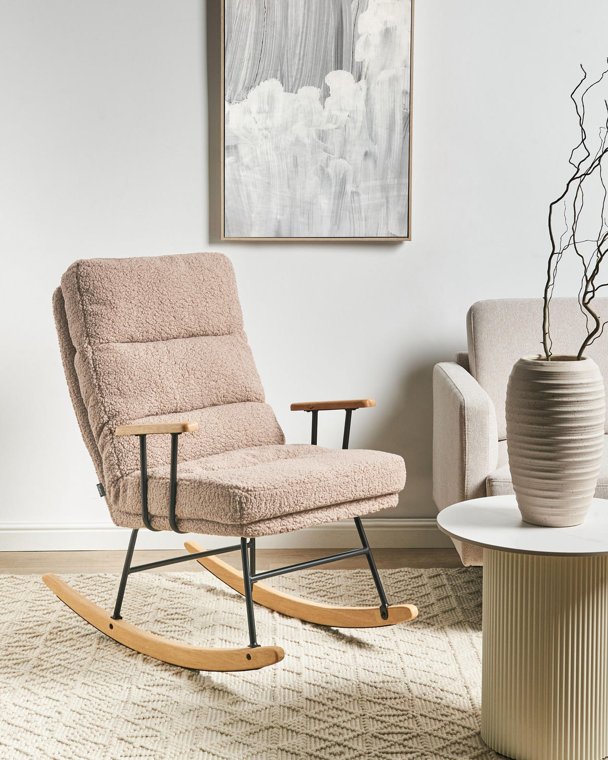 SCHAUKELSESSEL Beige Eskelin - Beige/Schwarz, Textil (58/103/97cm) - Beliani