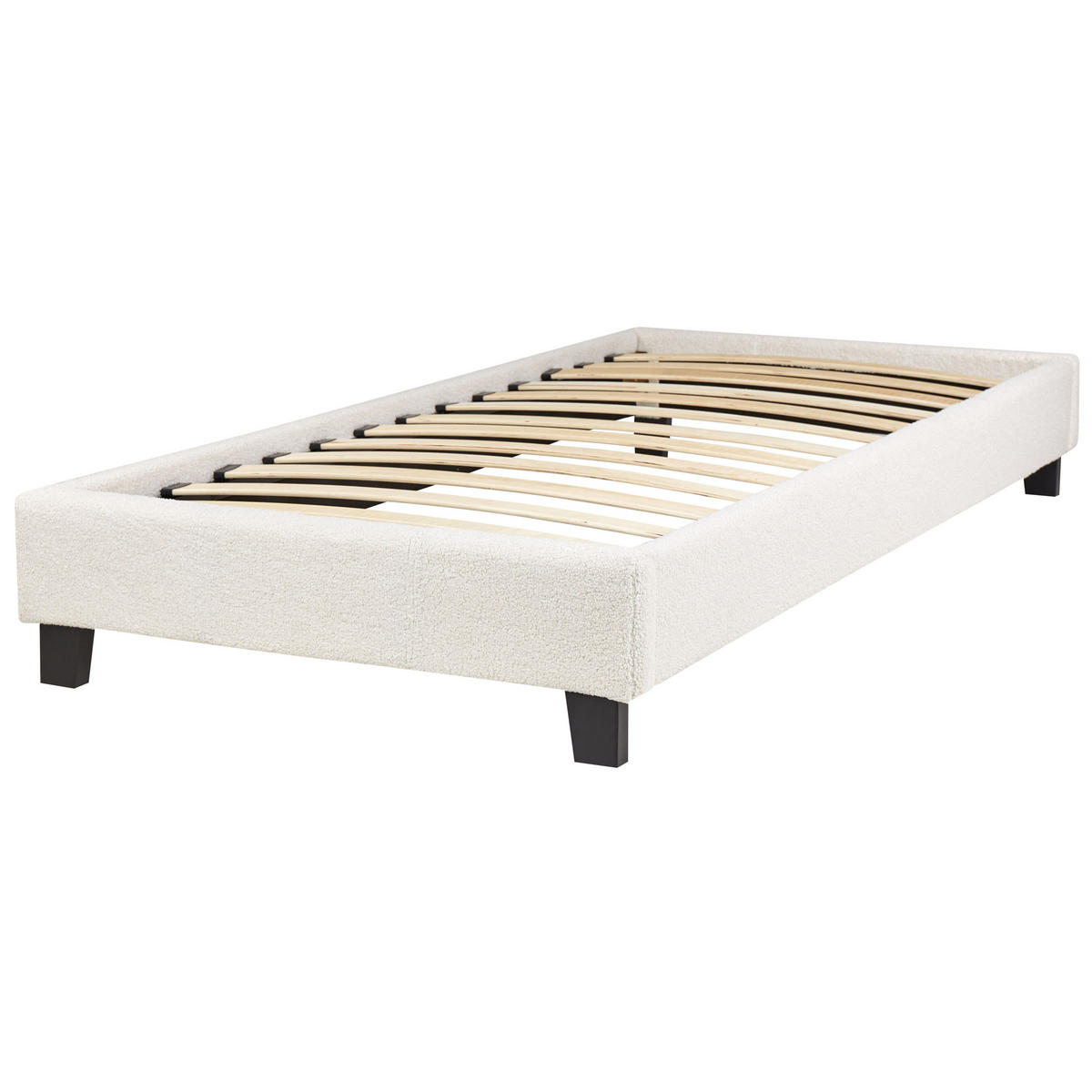 POLSTERBETT Beige-Dunkler Holzfarbton 90-200 cm Roanne - Beige/Dunkelbraun, Textil (90/200cm) - Beliani