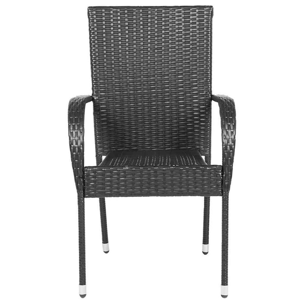 STAPELBARE Gartenstühle 6 Stk. Poly Rattan Schwarz - Schwarz, Holz (55.5/95/53.5cm) - furnicato