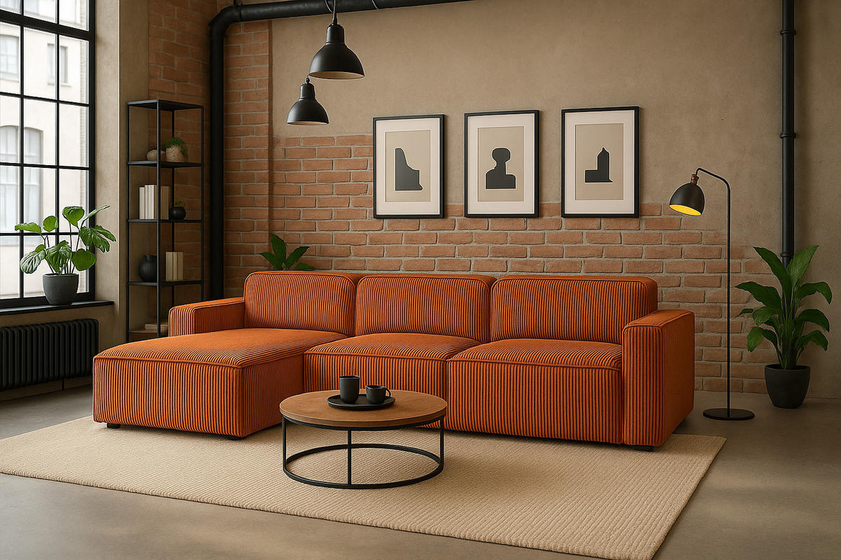ECKSOFA Cursal L-Form, Stoff Poso, Kupfer, Links - Orange, Holz (284/166cm) - Kaiser Möbel