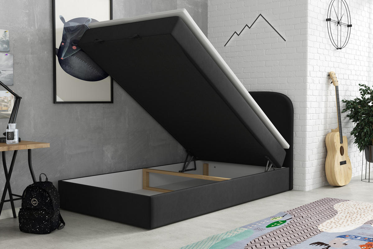 BOXBETT Hugo 100x200 Schwarz - Schwarz, Textil/Metall (100/200cm) - VLR BEDS