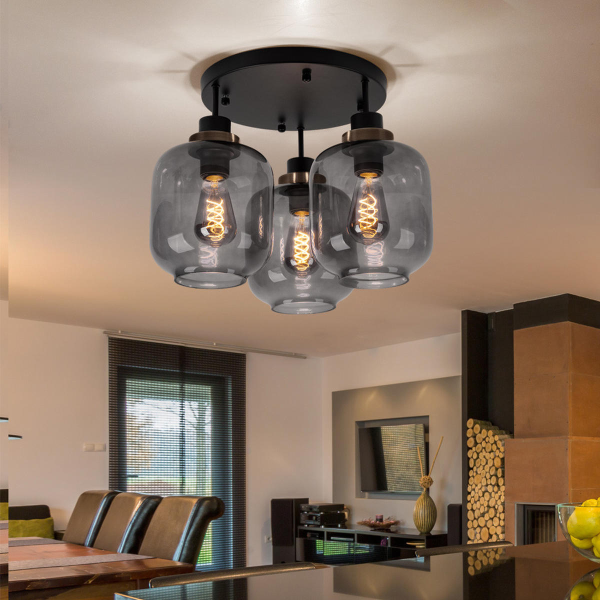 DECKENLEUCHTE Metall Schwarz matt rauch - Schwarz, Glas (45/45/33cm) - Globo Lighting