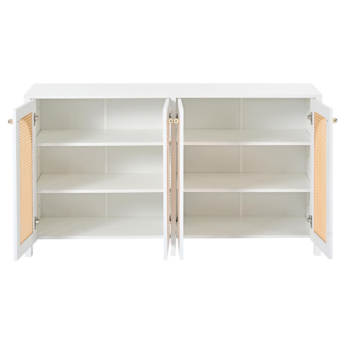 SIDEBOARD 145/40/80 cm weiß aus MDF mit 4 Rattantüren und Metallgriffen - Weiß, Holzwerkstoff (145/40/80cm) - OKWISH