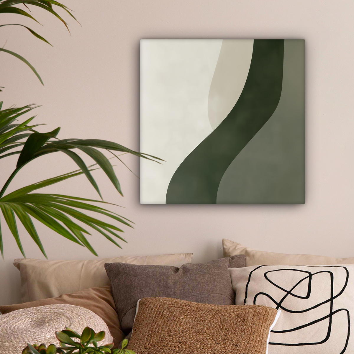 LEINWANDBILD Japandi - Grün - Abstrakt - Modern 50x50 cm - Olivgrün, Textil (50/50cm) - MuchoWow