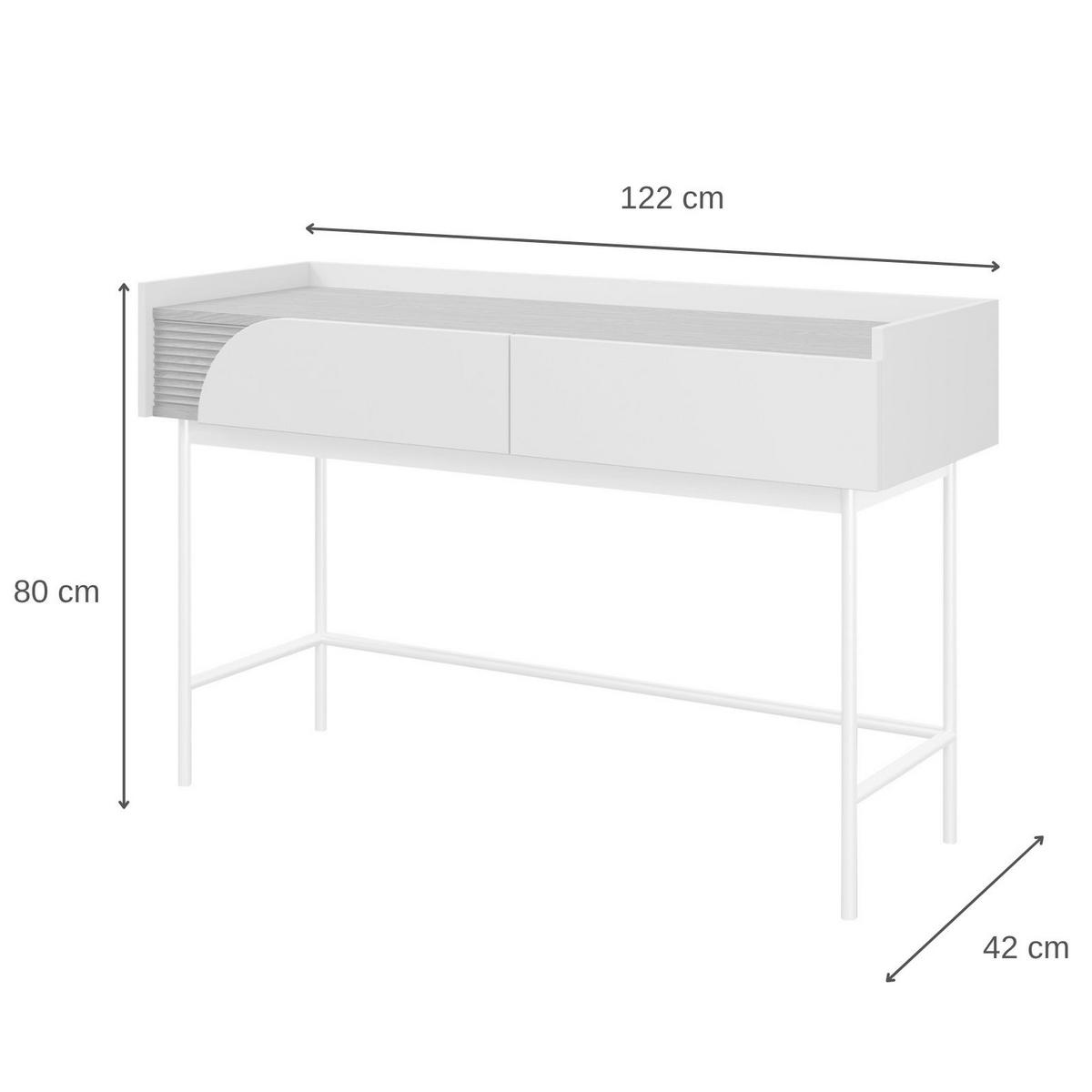 KONZOLOVÝ STOLEK Camel se 2 zásuvkami a rýhovaným detailem, 120 cm, jarní dub + Macadamia - béžová/barva dubu, kov/kompozitní dřevo (42/122/80cm) - Beautysofa