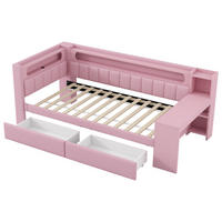 KINDERBETT 90/200 cm DE-03385, mit LED, Schreibtisch und 2 Schubladen, in Rosa - Pink, Holzwerkstoff (90/200cm) - ComfortXL