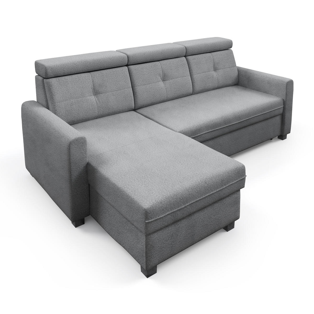 ECKSCHLAFSOFA Milano, Hellgrau, links - Hellgrau/Schwarz, Textil (217/166cm) - Beautysofa
