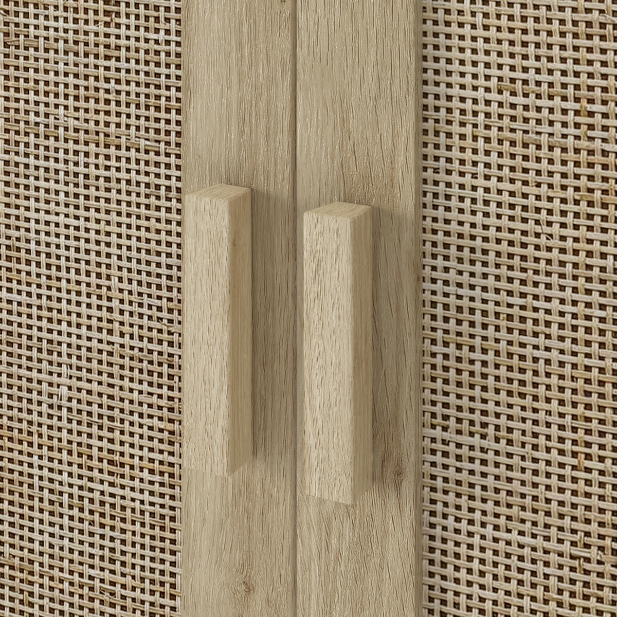SIDEBOARD in Naturfarben mit zwei Rattan-Türen für Wohnzimmer, Esszimmer und Diele, B80/T40/H88 cm - Schwarz/Naturfarben, Holzwerkstoff (80/88/40cm) - STILVORA