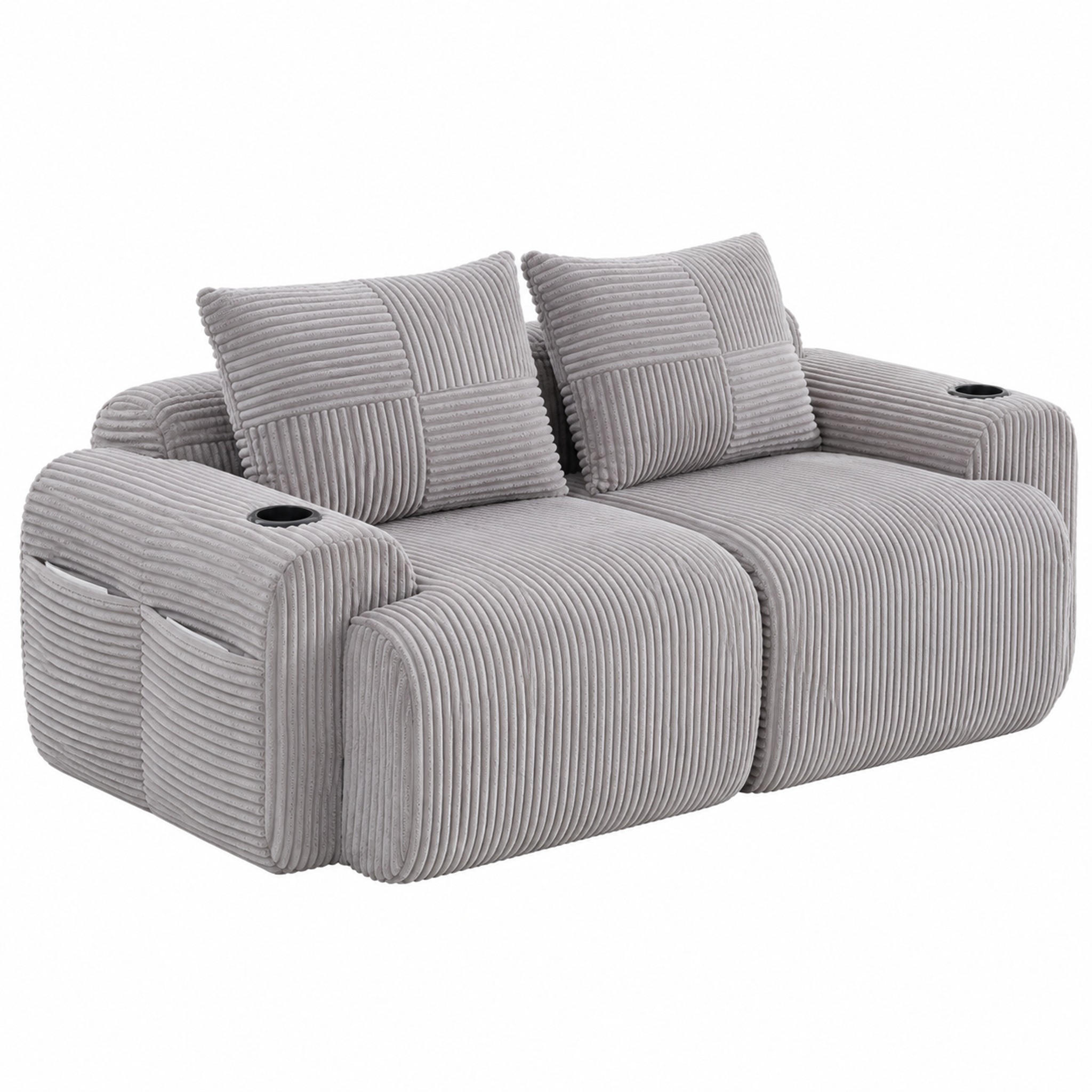 SOFA 2-Sitzer modular 200 x 99 x 80 cm Corduroy Light Gray - Hellgrau, Kunststoff (99/80/200cm) - Meubliv