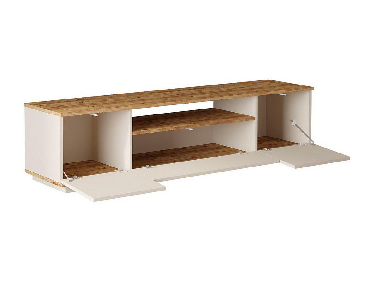 TV-MÖBEL mit 3 Türen & 1 Ablagefach - Beige & Holzfarben - LOTULA - Beige, Holz (180/44.6/44.5cm) - Vente-Unique