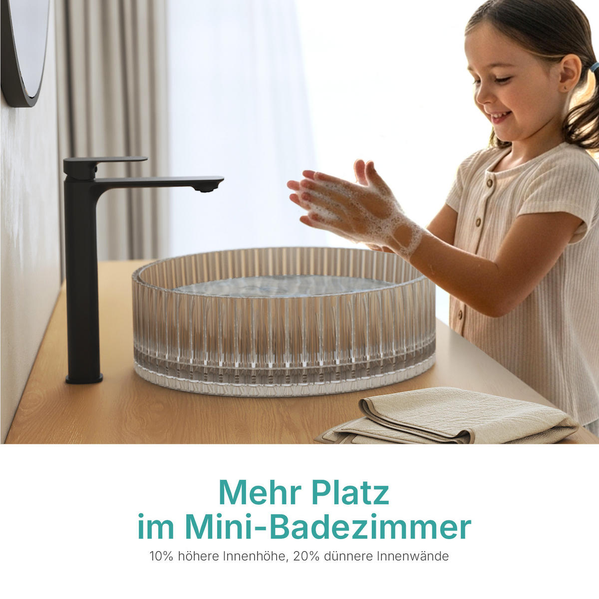 WASCHBECKEN Klarglasspüle Grau Ø40 / 12 cm - Transparent, Glas (40/12/40cm) - EMKE