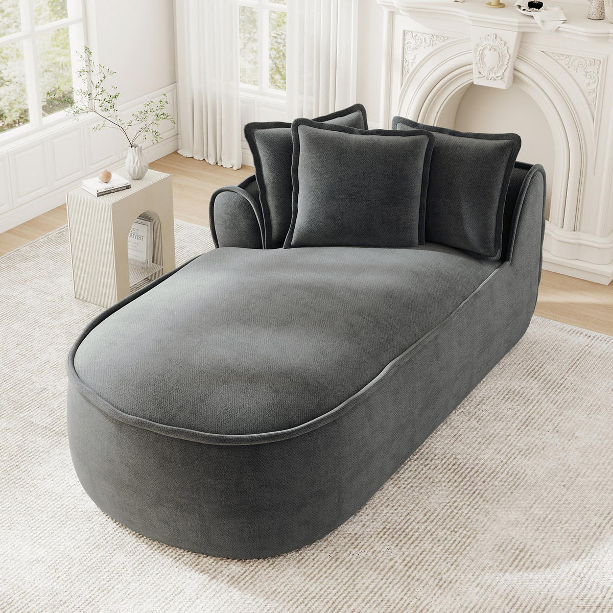 RÉCAMIERE linke Chaiselongue mit Kissen, DE-42643, Grau - Grau, Textil (164/67/92cm) - ComfortXL