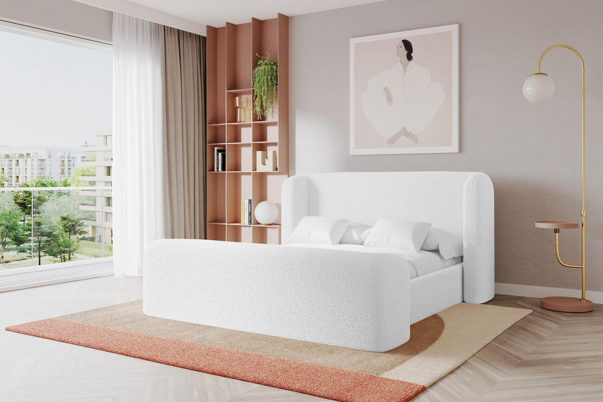 POLSTERBETT mit Bettkasten, Fußteil und Lattenrost, Boxbett ohne Matratze - ESTI-Z 160x200 Weiß - Weiß, Holzwerkstoff/Textil (160/200cm) - ALTDECOR