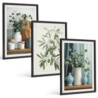 BILDER SET 3er Set - 40x60 cm Schwarzer Rahmen - Grüne Oliven, Eukalyptus - Schwarz, Kunststoff (40/60cm) - TULUP