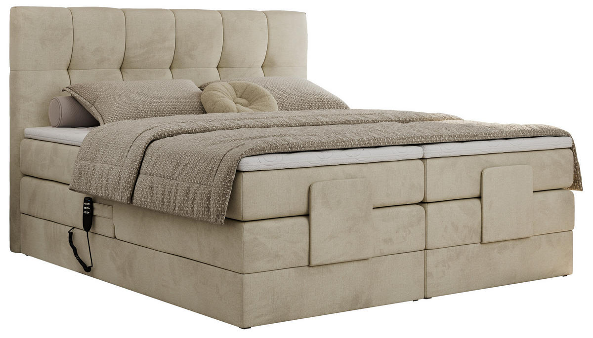 BOXBETT VITTORIA 140/200 - Beige Velvet - H3 - Beige, Holz/Textil (140/200cm) - MKS