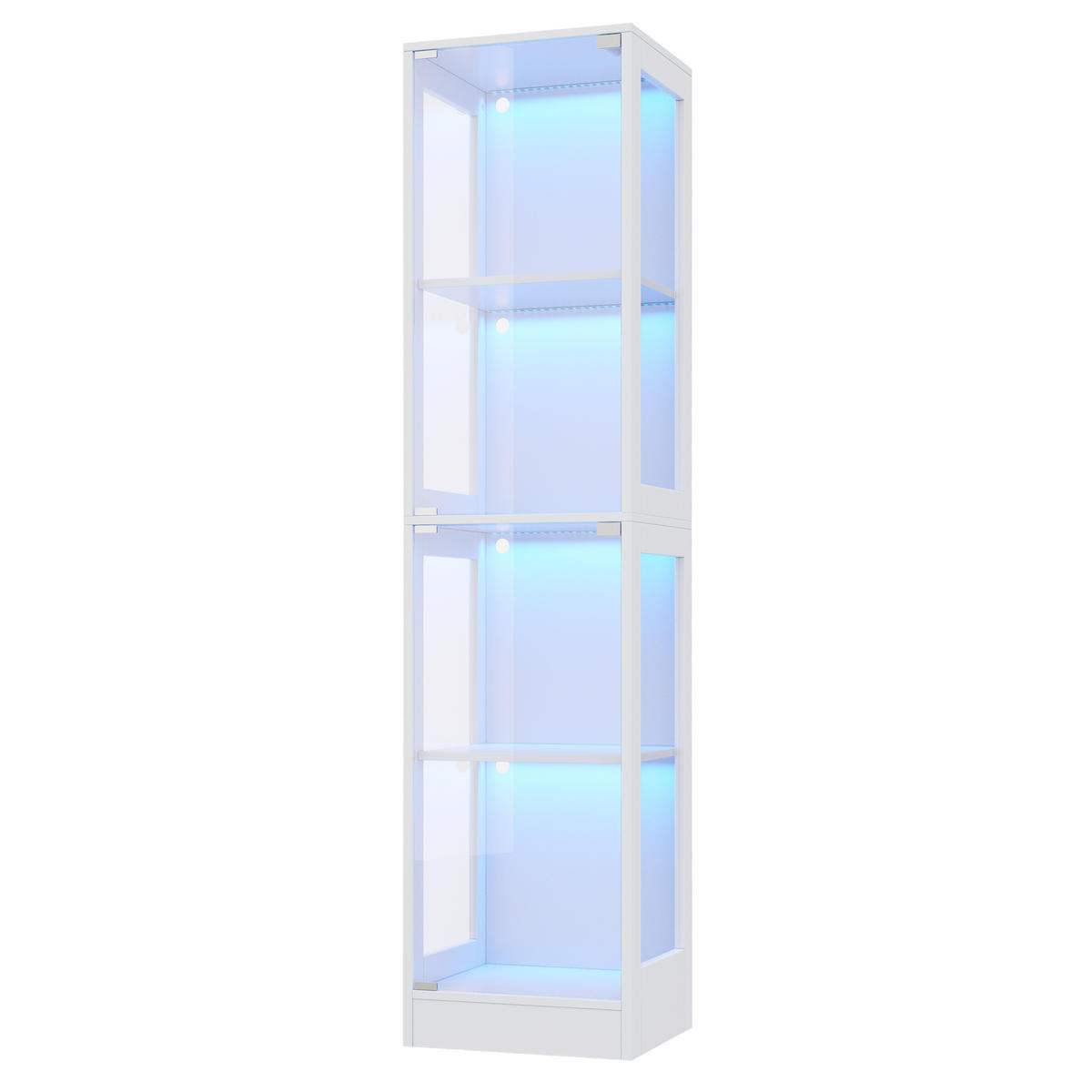 VITRINE Vitrinenschrank mit vier Ebenen Stauraum aus MDF und gehärtetem Glas, platzsparend, modern, Einzeltür Design - Weiß, Glas/Holzwerkstoff (40/170/35cm) - EVRYAE