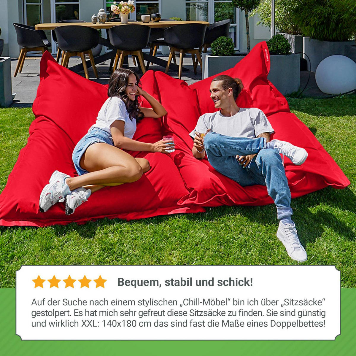 SITZSACK XXL "Square" 140x180cm - 380 L - Rot, Textil (140/25/180cm) - Green Bean