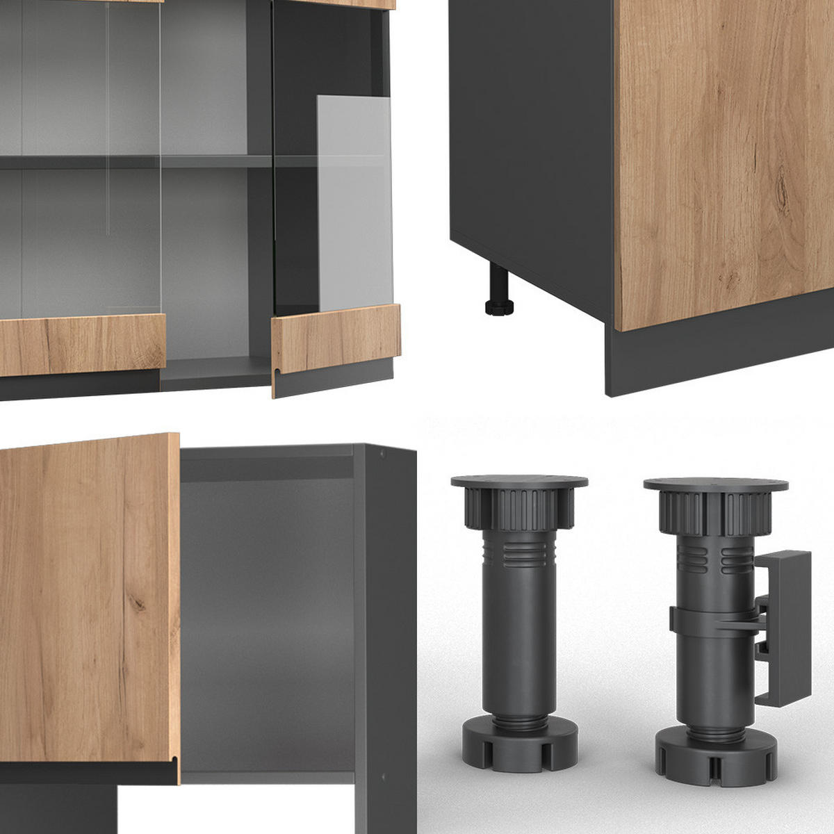 KÜCHENZEILE R-Line Goldkraft Eiche/Anthrazit 300 cm J-Shape ohne AP - Honigeiche/Anthrazit, Holzwerkstoff (300/81.6/46cm) - Vicco