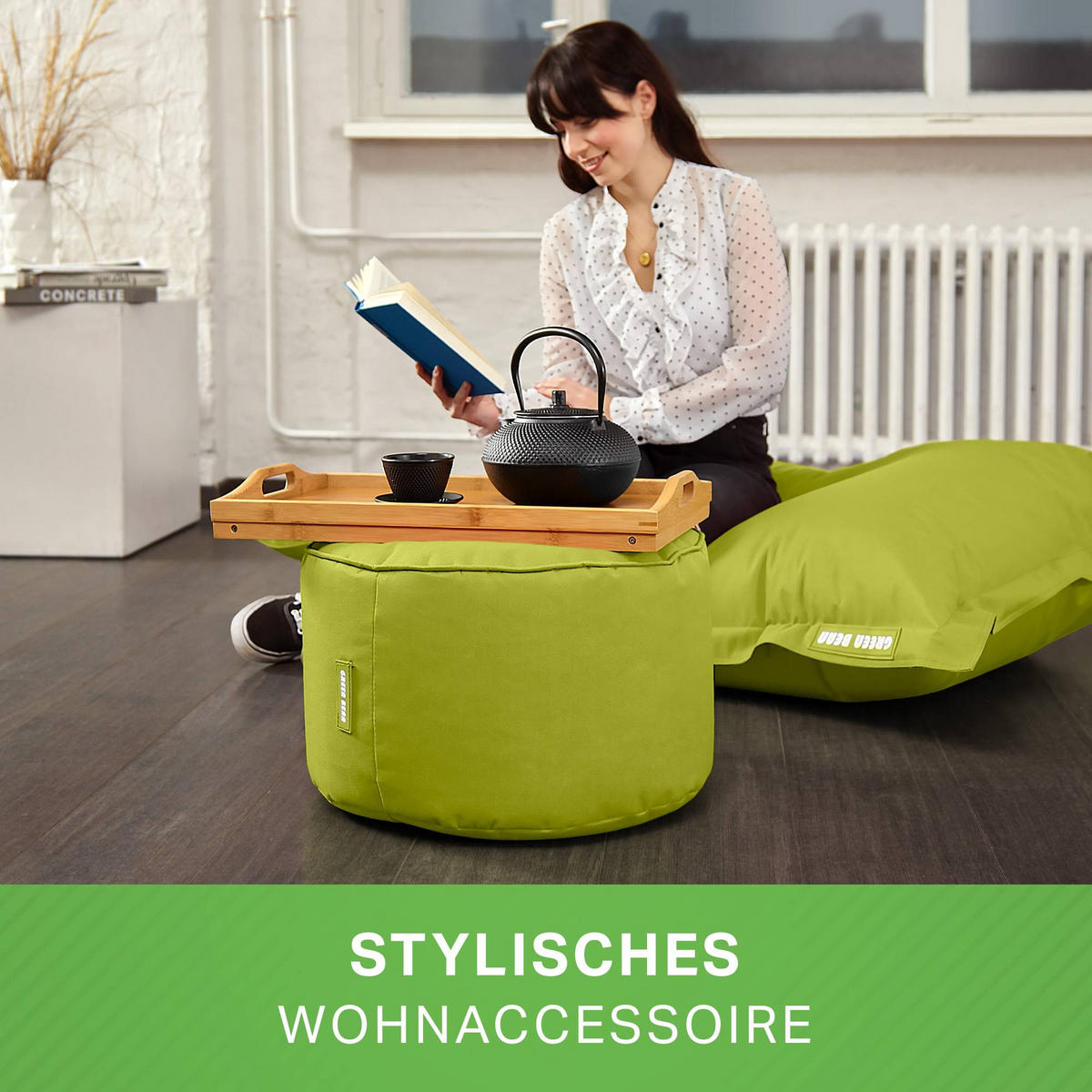 SITZSACK-HOCKER Pouf "Stay" 45x25cm - Grün, Textil (45/25/45cm) - Green Bean