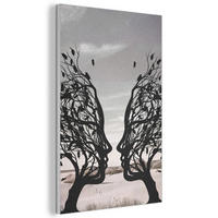 AKUSTIKBILD Strand - Meer - Menschen - Baum - Moderne Kunst Wanddeko 60x90 cm - Hellgrau, Kunststoff (60/90/0.9cm) - MuchoWow