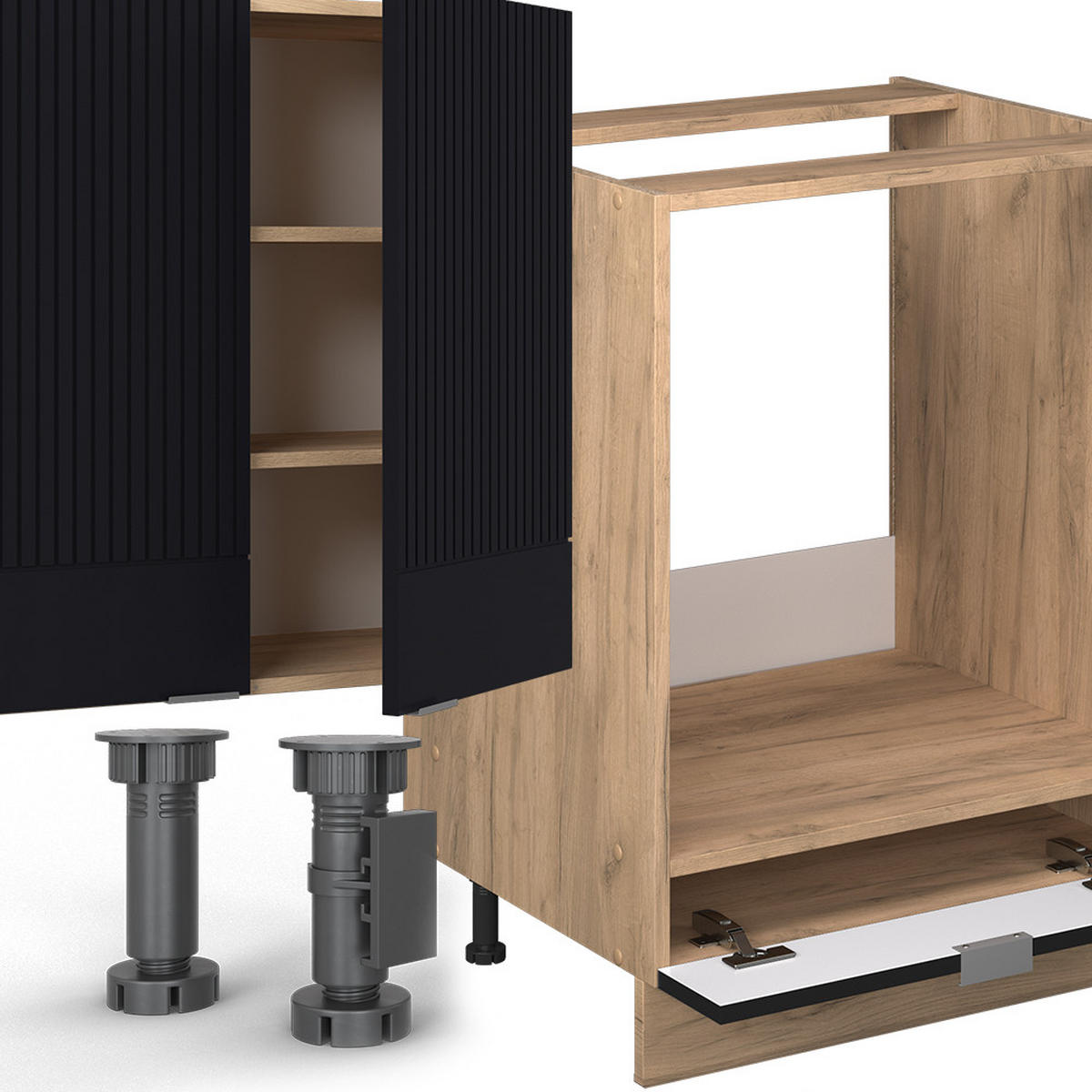 KUCHYŇSKÁ LINKA Fame-Line, černé pruhy/dub Goldkraft, 300 cm, dub AP - medově dubová/černá, kompozitní dřevo (300/81.6/60cm) - Vicco