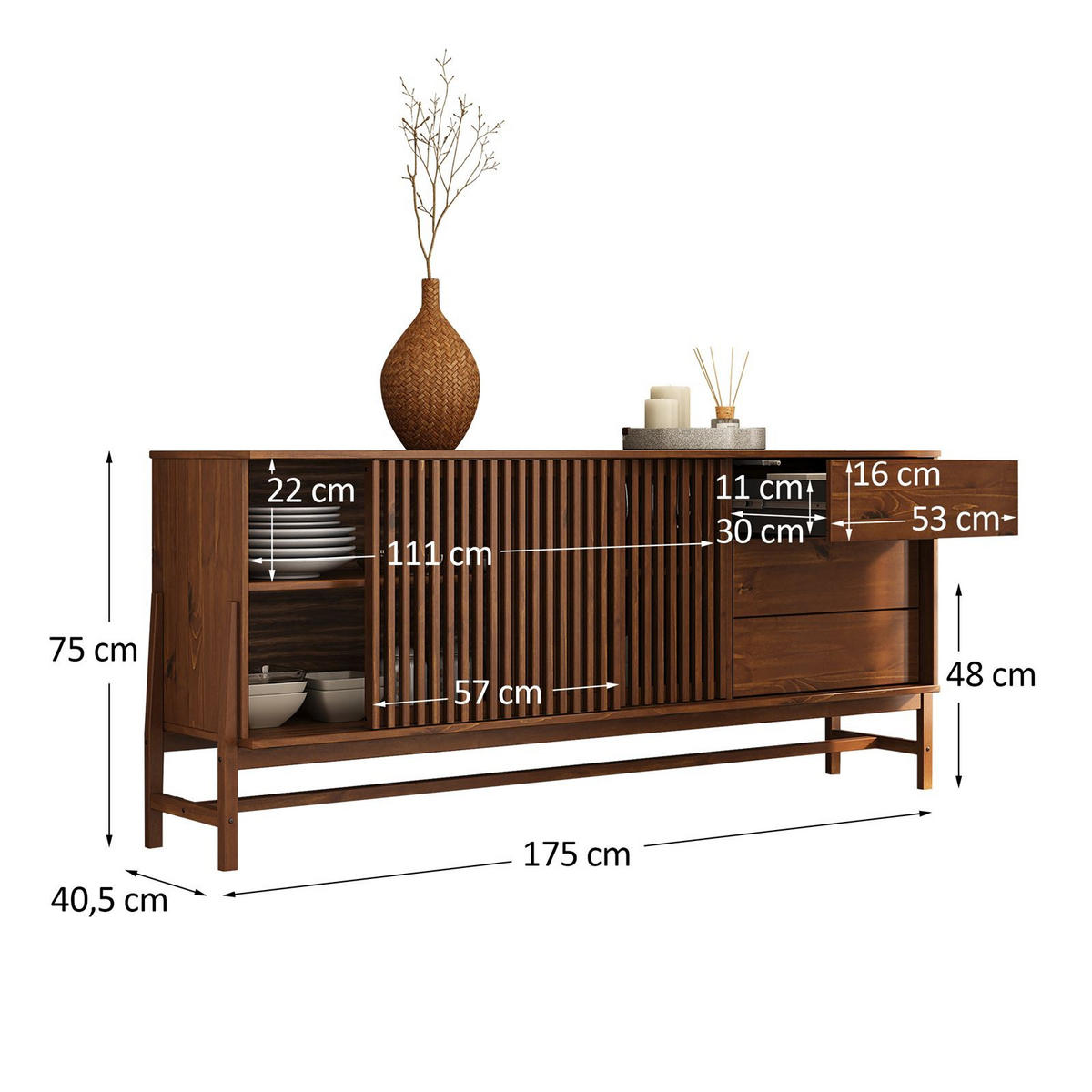SIDEBOARD ADAMO Kastanie - Kastanienfarben, Holz (175/75/41cm) - IDIMEX