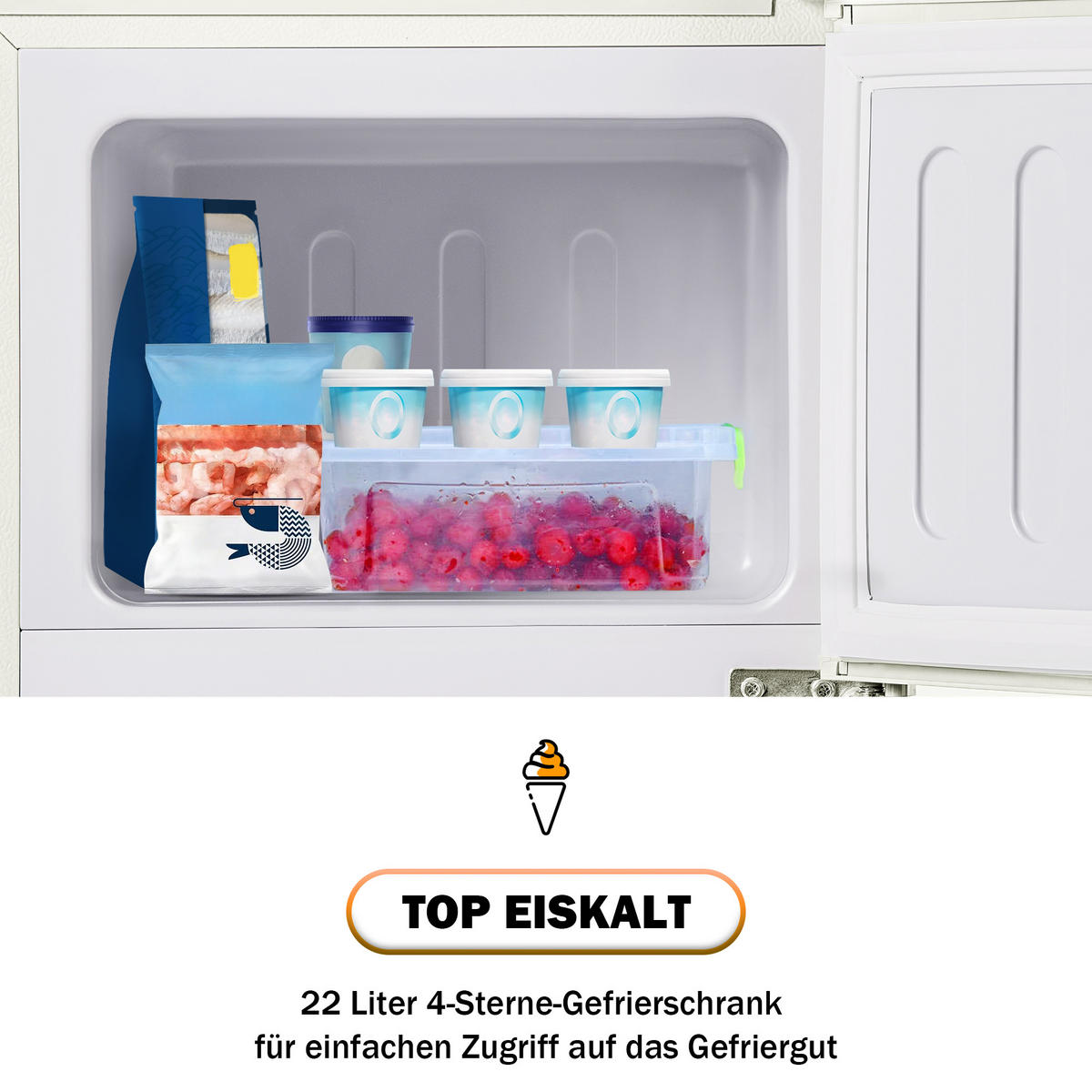 RETRO KÜHLSCHRANK 88,8cm Cremeweiß 60L Doppeltür LED E Klasse - Creme, Kunststoff (45.5/42.5/88.8cm) - FLIEKS