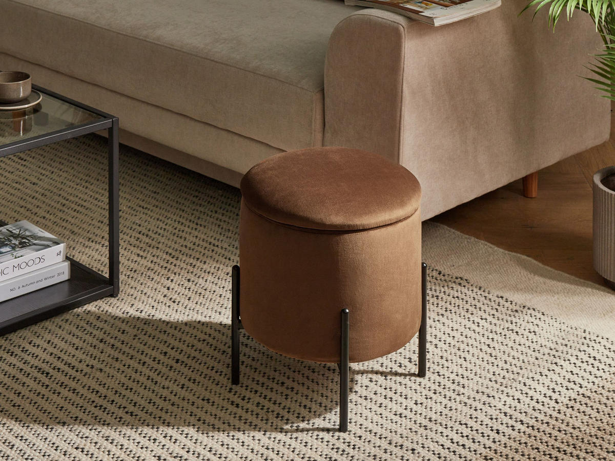 POUF Dunkelbraun Wenona - Dunkelbraun/Schwarz, Textil (37/40/37cm) - Beliani