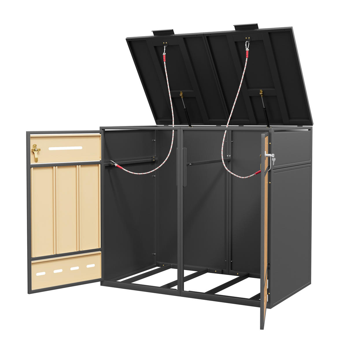 MÜLLTONNENBOX 2er abschließbar 120-240L Lüftung 2 Türen - Multicolor, Metall (84.5/118/132cm) - FLIEKS
