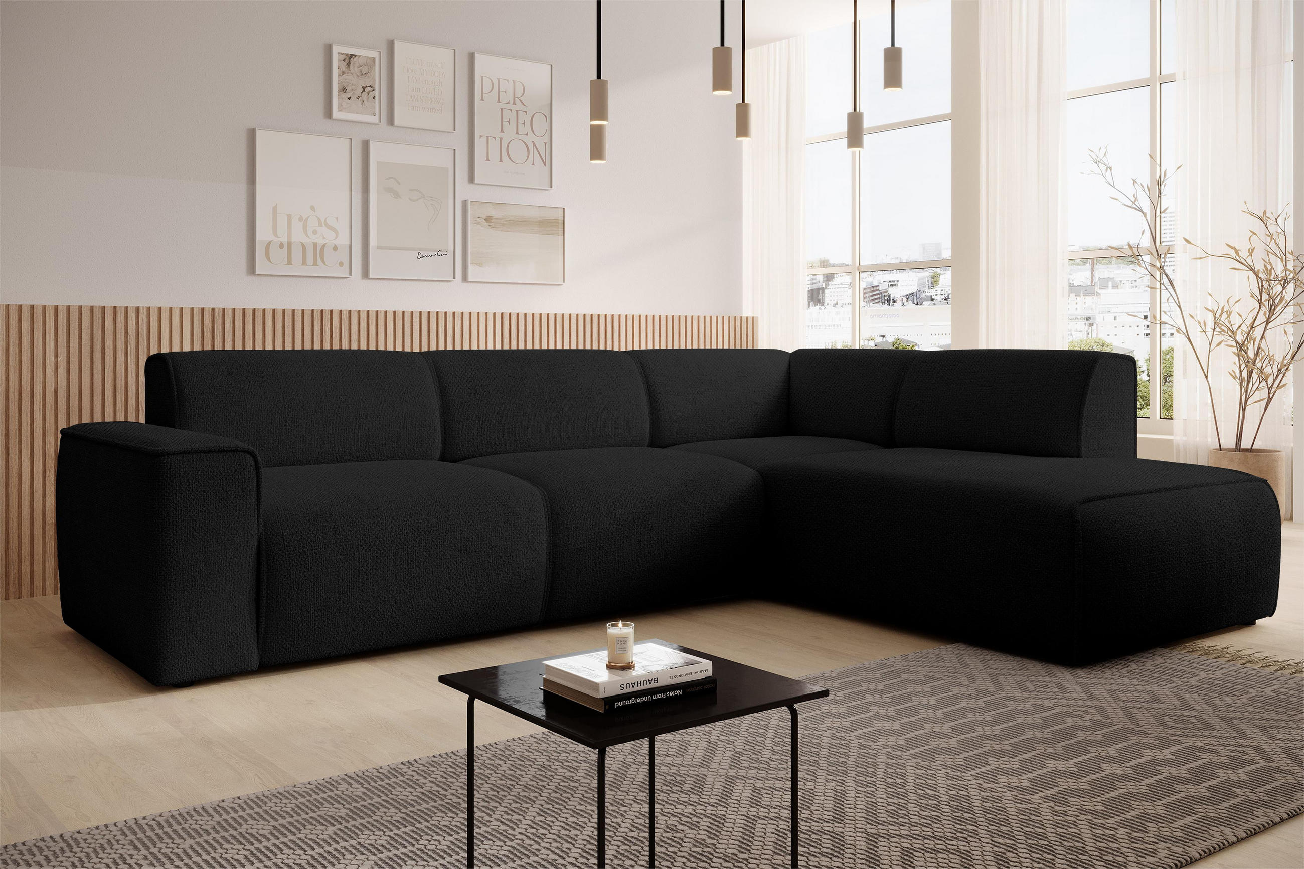 ECKSOFA L Form Didim Schwarz 292/220/78 cm – großes Sofa stilvoll & bequem R - Schwarz, Kunststoff/Textil (292/220cm) - AX Living