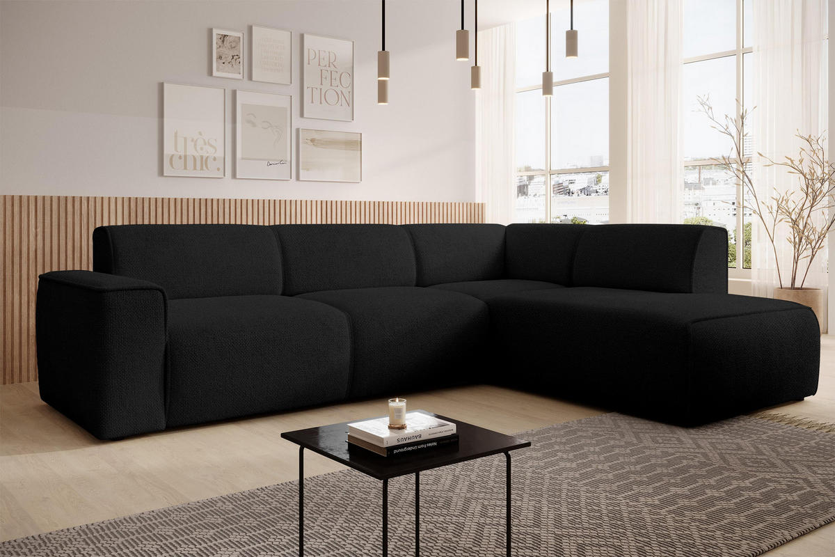 ECKSOFA L Form Didim Schwarz 292/220/78 cm – großes Sofa stilvoll & bequem R - Schwarz, Kunststoff/Textil (292/220cm) - AX Living