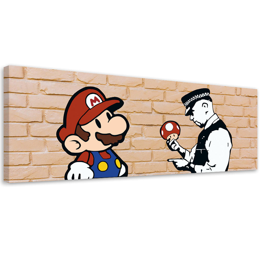 LEINWANDBILD, Banksy Mario und der Polizist 90x30cm - Beige, Textil (90/30cm) - Feeby