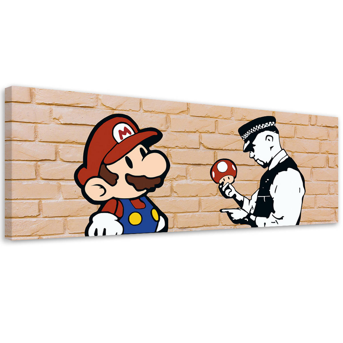 LEINWANDBILD, Banksy Mario und der Polizist 90x30cm - Beige, Textil (90/30cm) - Feeby