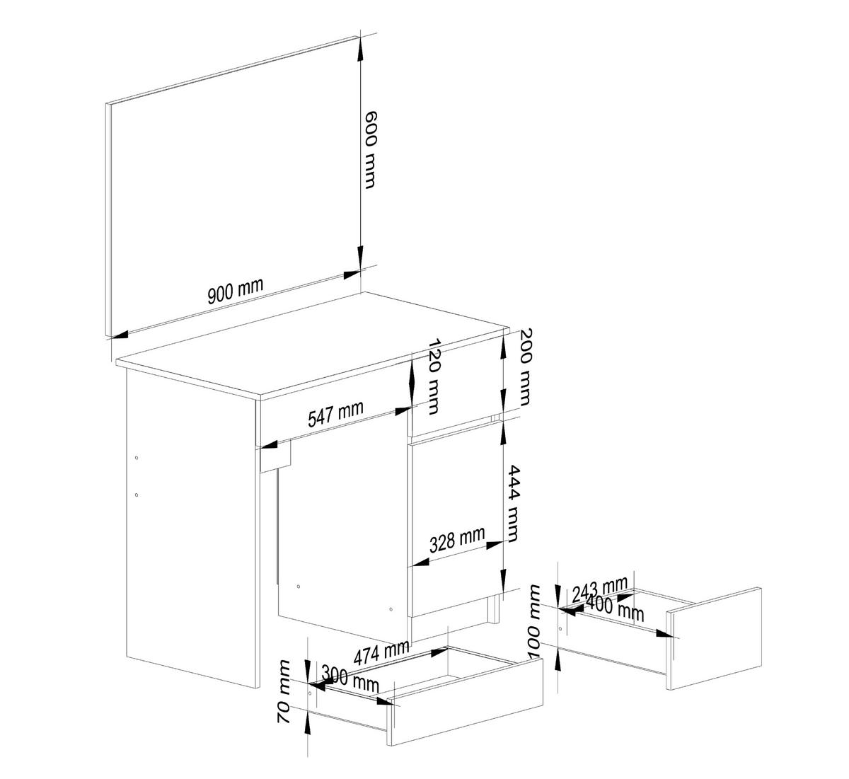 SCHMINKTISCH mit Spiegel - Sonoma Eiche, Holzwerkstoff (90/142/50cm) - RAUMHIRSCH FURNITURE