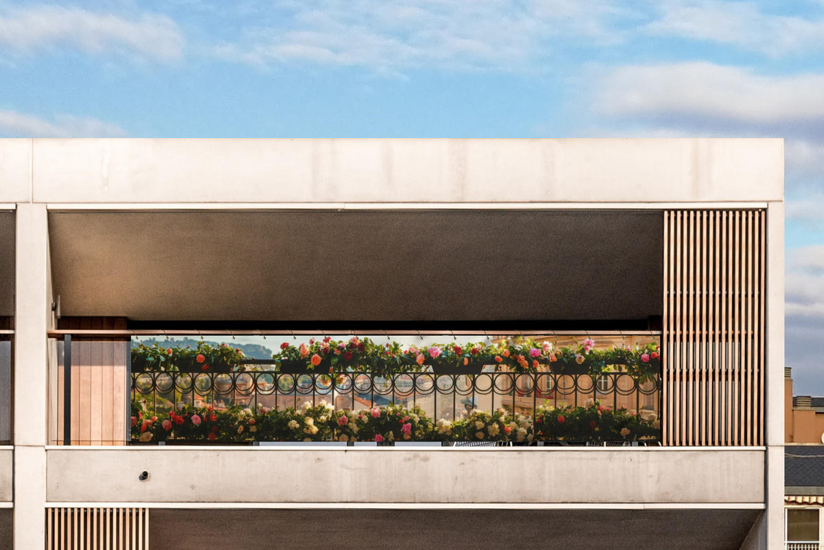 BALKON-SICHTSCHUTZ Blumen - Zaun - Stadtbild - Sommer - Pink, Kunststoff (500/110cm) - MuchoWow
