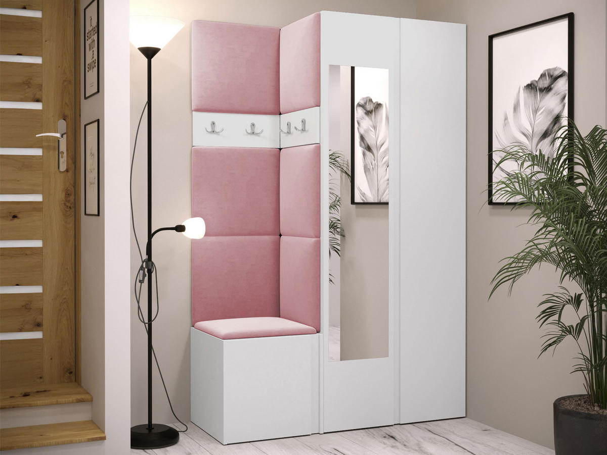 GARDEROBEN-SET Orion XXVI - Weiß/Rosa, Holzwerkstoff/Kunststoff (116/186/46cm) - MIRJAN24