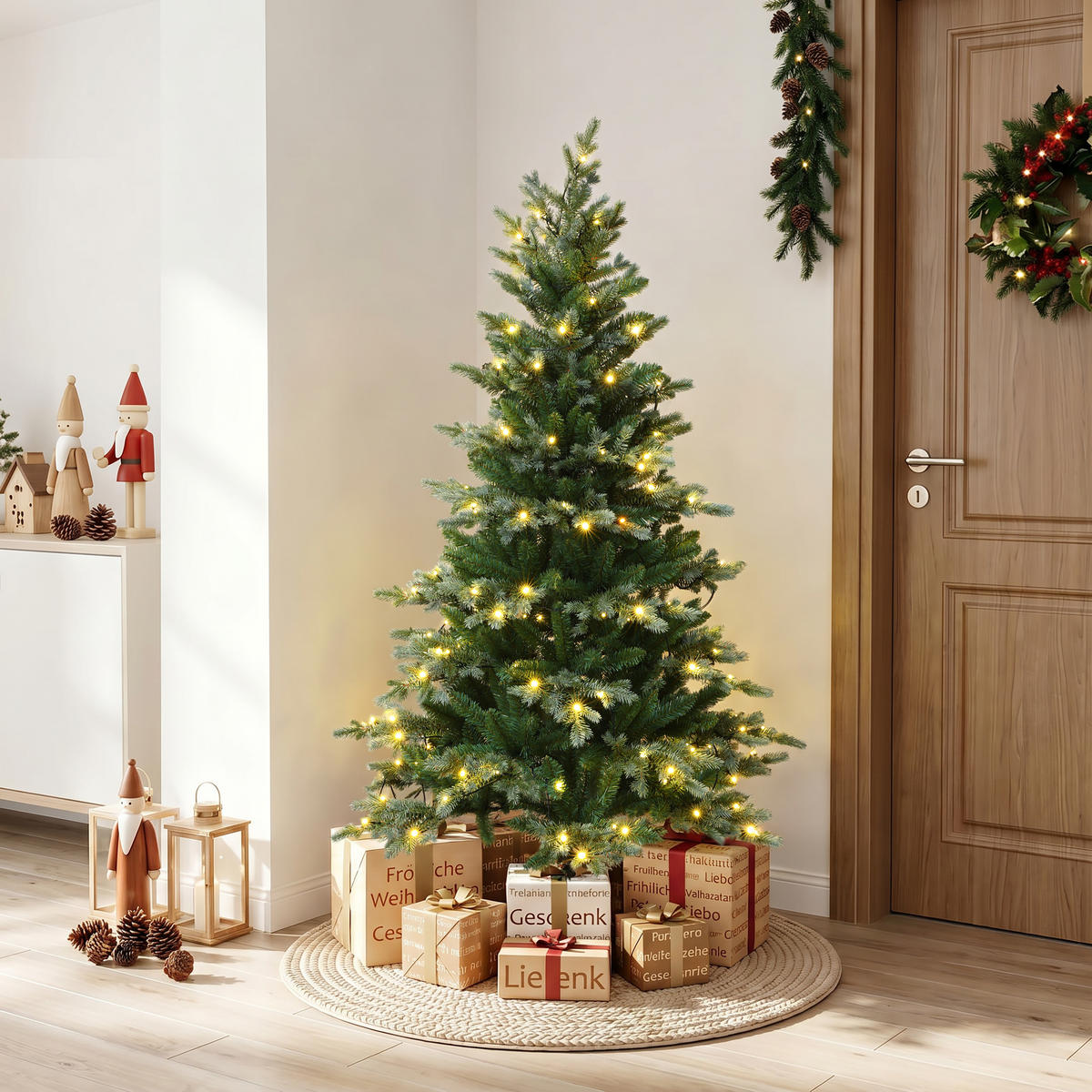 KÜNSTLICHER Weihnachtsbaum 150 cm mit Beleuchtung,8 Lichtmodi - Grün, Kunststoff (100/150/100cm) - Hometopia