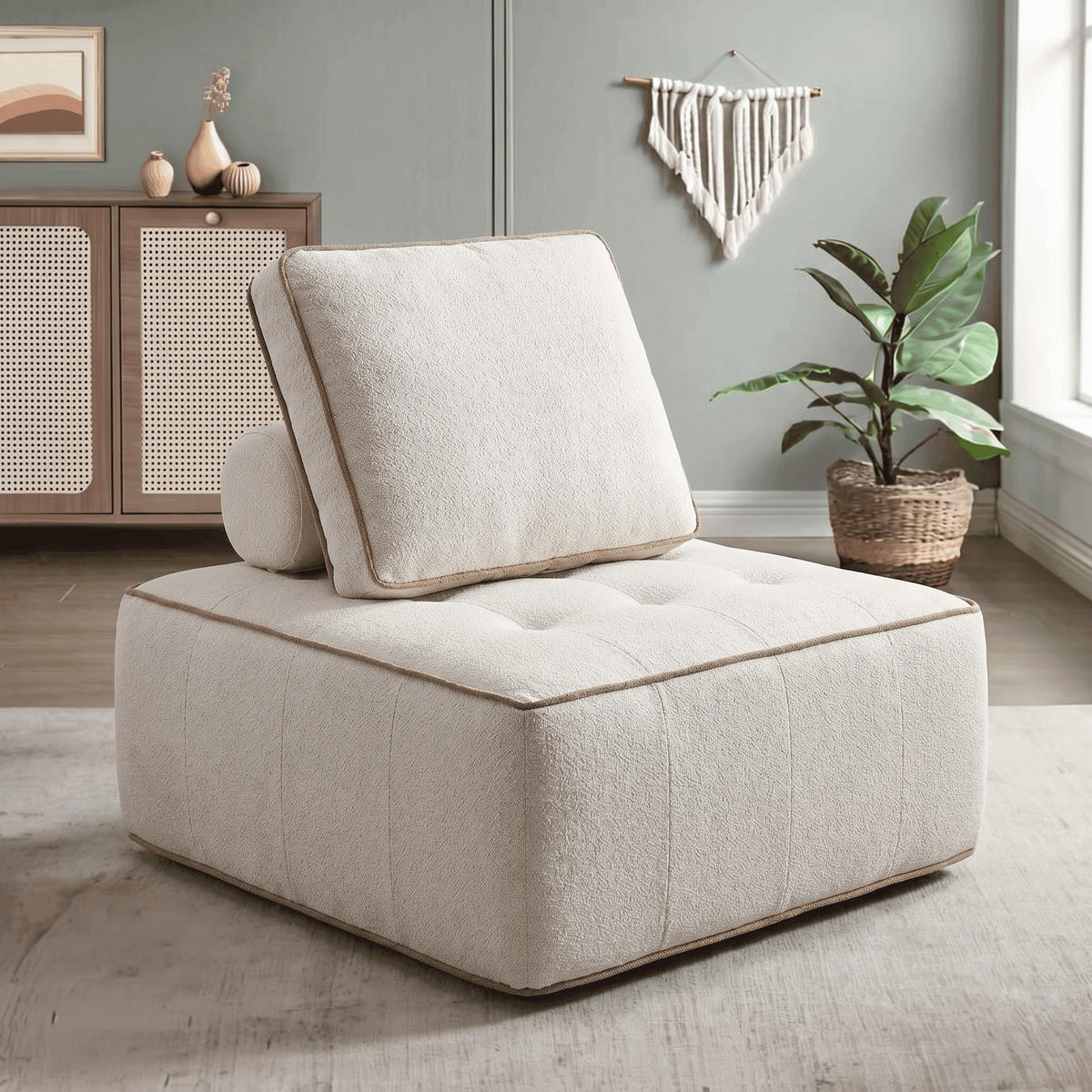 SESSEL Zen Weiß und Sand 1-Sitzer - Beige/Weiß, Textil (100/75/100cm) - COCO Living