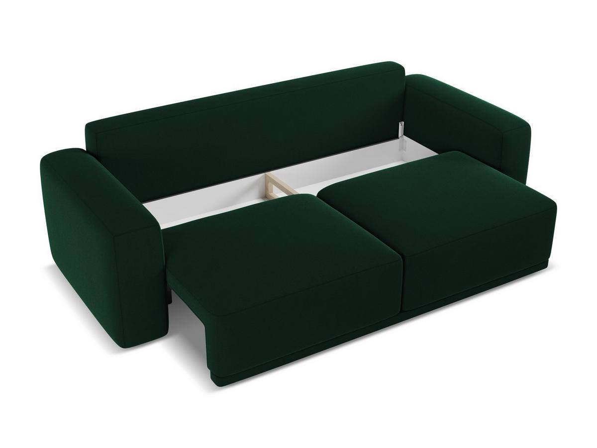 3-SITZER SOFA mit Schlaffunktion Samt Stoff Grün - Dunkelgrün/Schwarz, Kunststoff/Textil (242/91/100cm) - Makamii