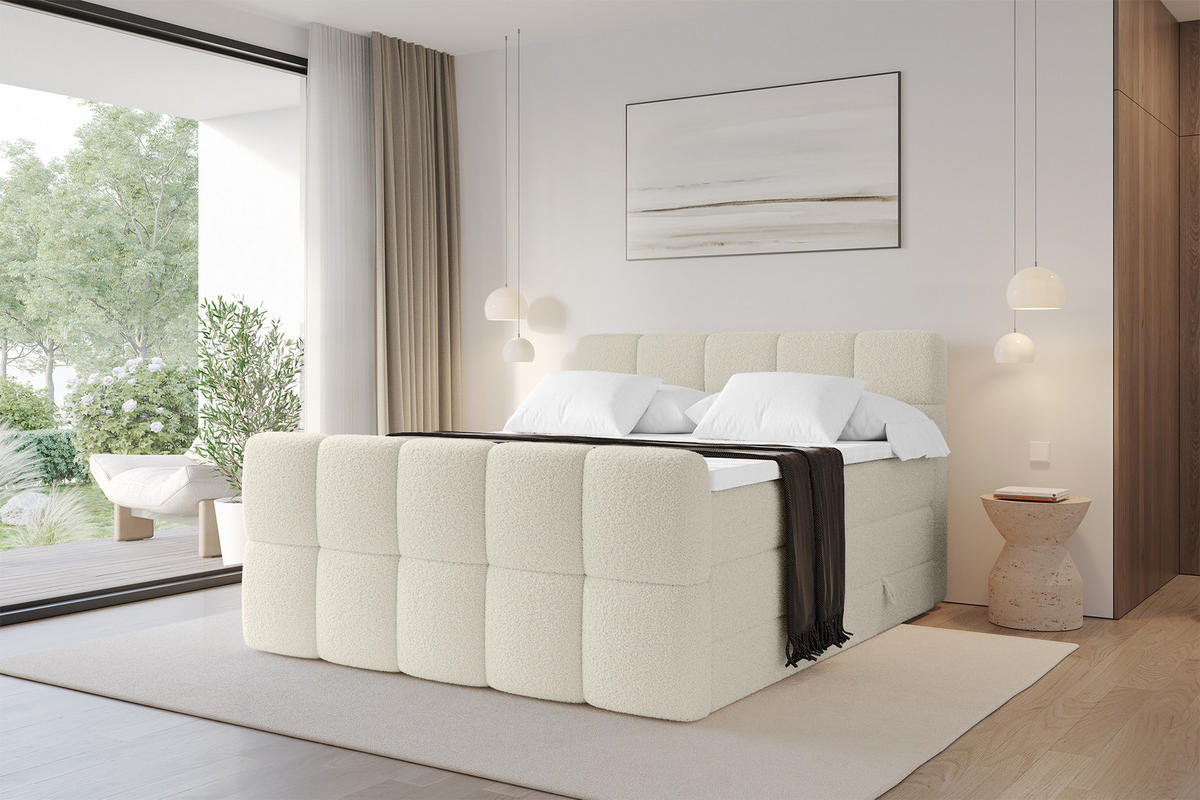 BOXBETT mit Matratze H3/H4 - FAMA-Z KING - 160x200 cm Beige Quelle - Sandfarben, Holzwerkstoff (160/200cm) - ALTDECOR