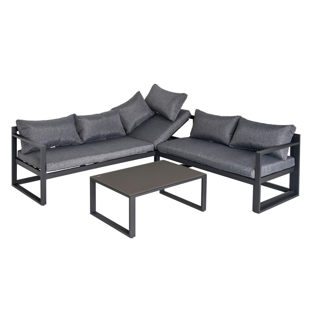 GARTENGARNITUR, Aluminium, gehärtetes Glas, Grau+Schwarz - Multicolor, Metall - Outsunny