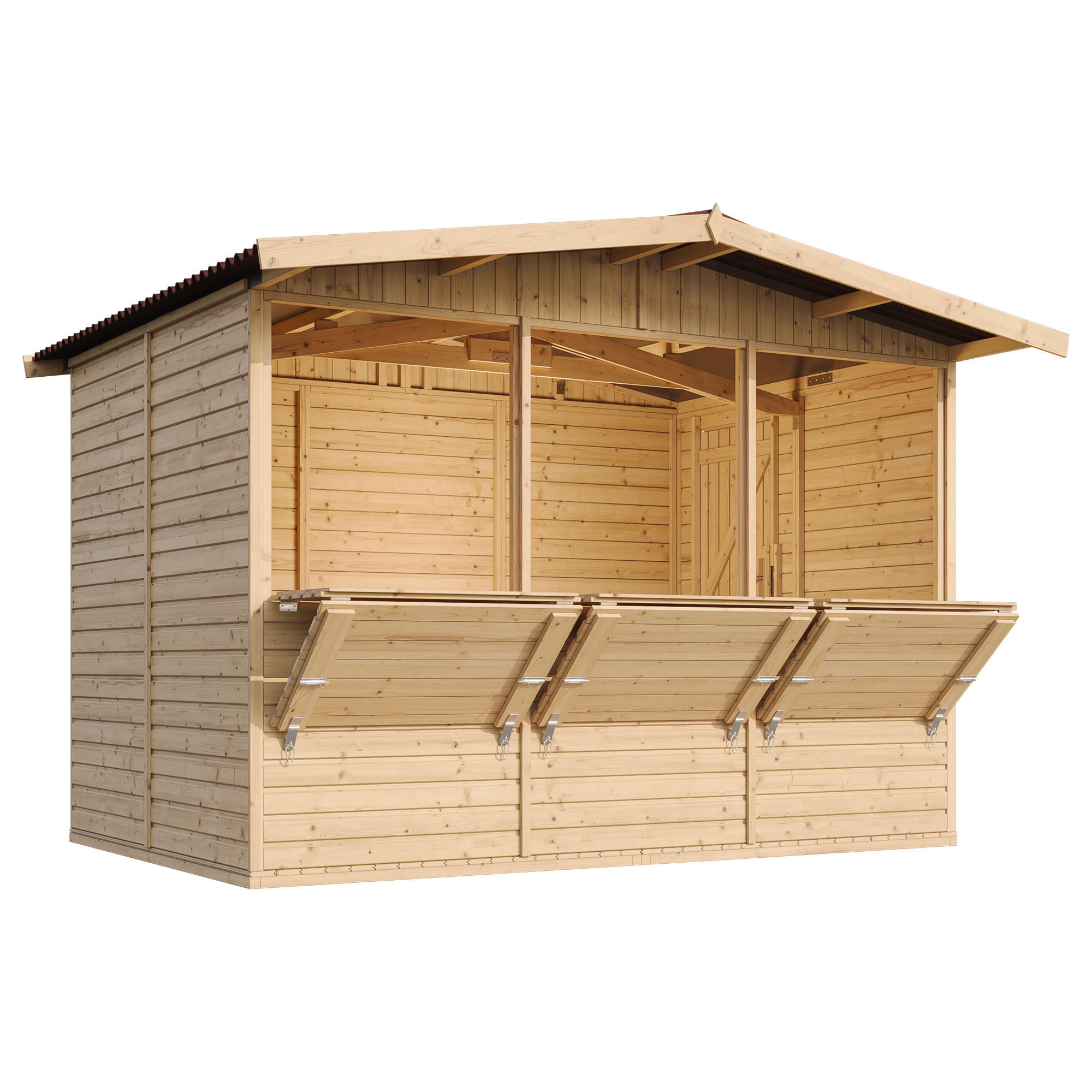 MARKTBUDE Holz, Gartenhaus, DREI FENSTER - 200x300/6 m2 M150A - Beige, Holz (336/232/263cm) - Timbela