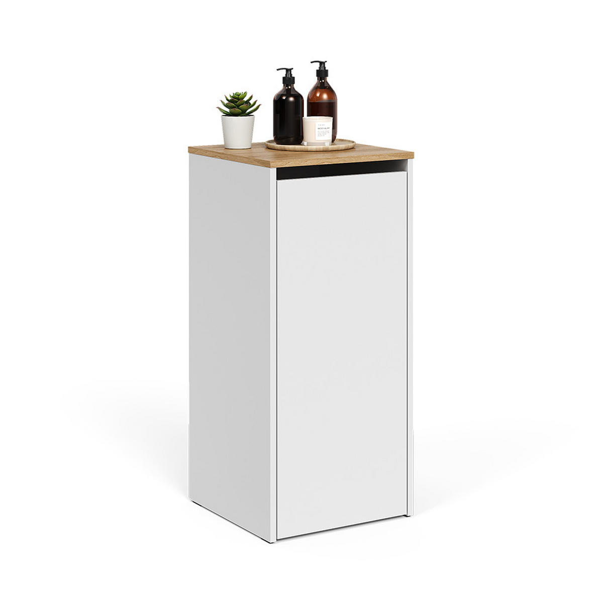 BADSCHRANK Viktor Weiß/Artisan 40.2 x 88.2 cm mit Wäschkorb - Weiß, Holzwerkstoff (40.2/88.2/40.5cm) - Vicco