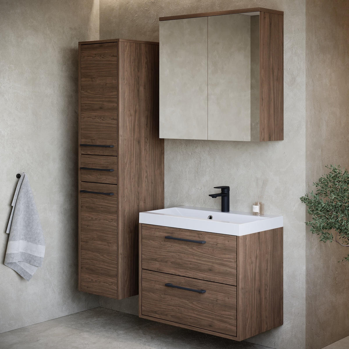 KOUPELNOVÁ SESTAVA Florence 4 díly hnědý ořech - 60 x 35 x 51 cm - barva dubu, dřevo (60/51/35cm) - Badplaats
