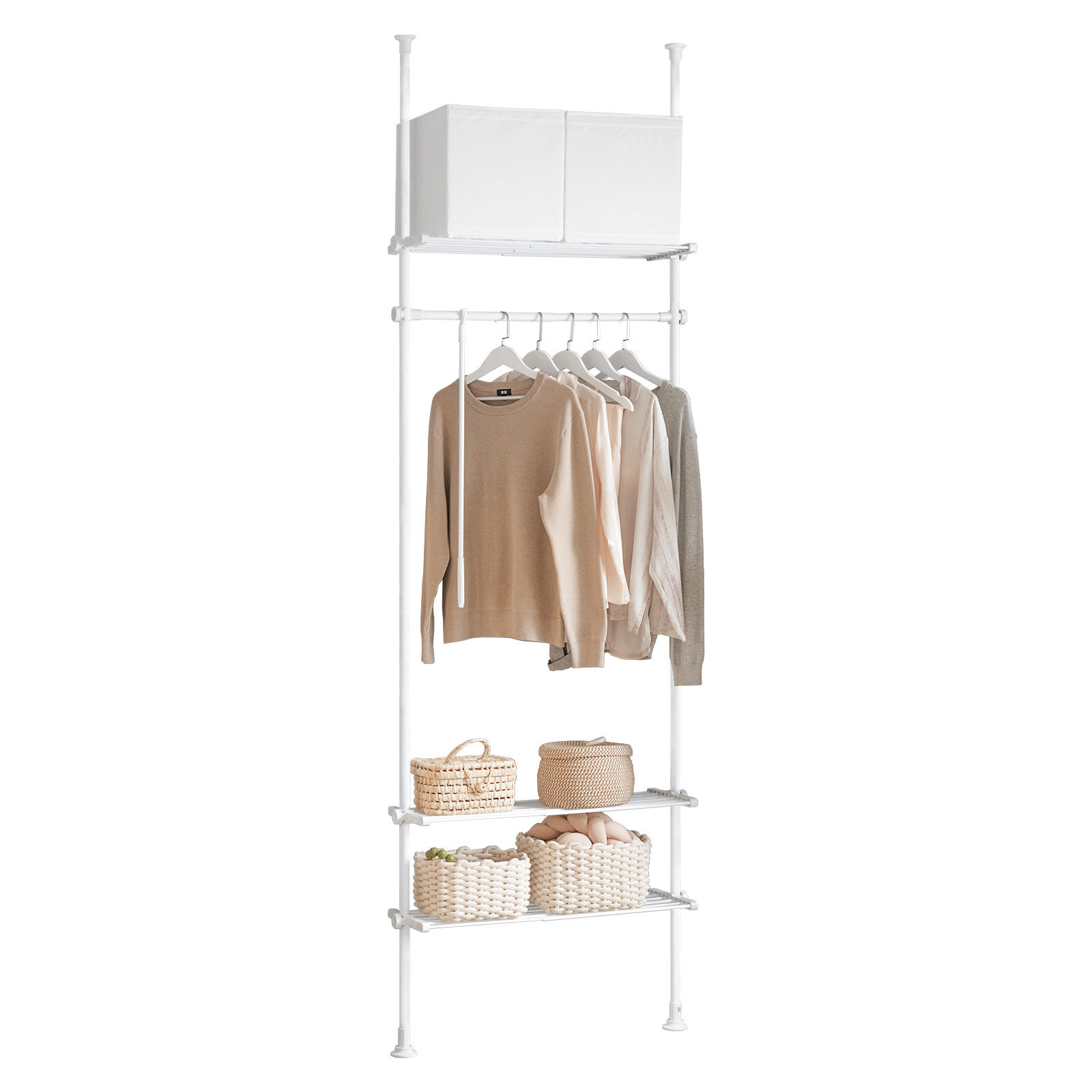 SoBuy STOJACÍ VĚŠÁK se 2 policemi Bílá 52x42x233cm Minimalistický