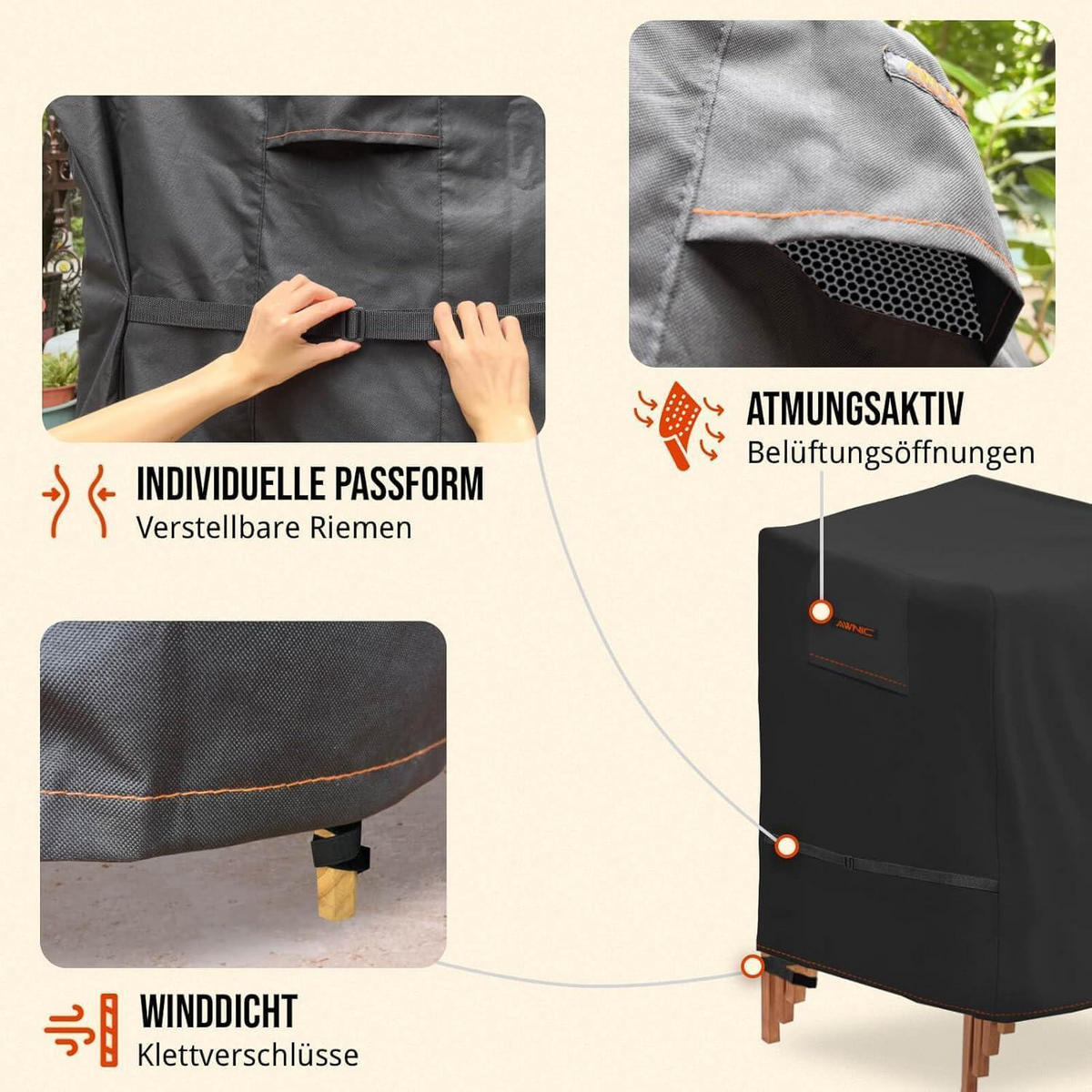 GARTENSTUHL Schutzhülle 68 x 68 x 110 cm Wasserdicht 600D Oxford-Gewebe - Schwarz, Textil (68/68/110cm)