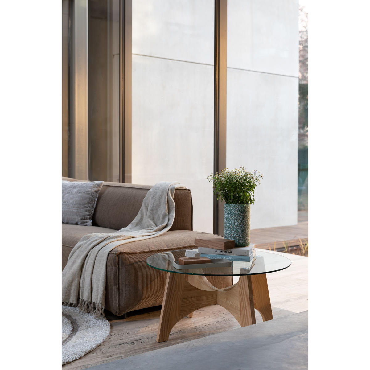 COUCHTISCH Kobe Rund 80 cm - Beige, Glas (80/80/40cm) - Zuiver