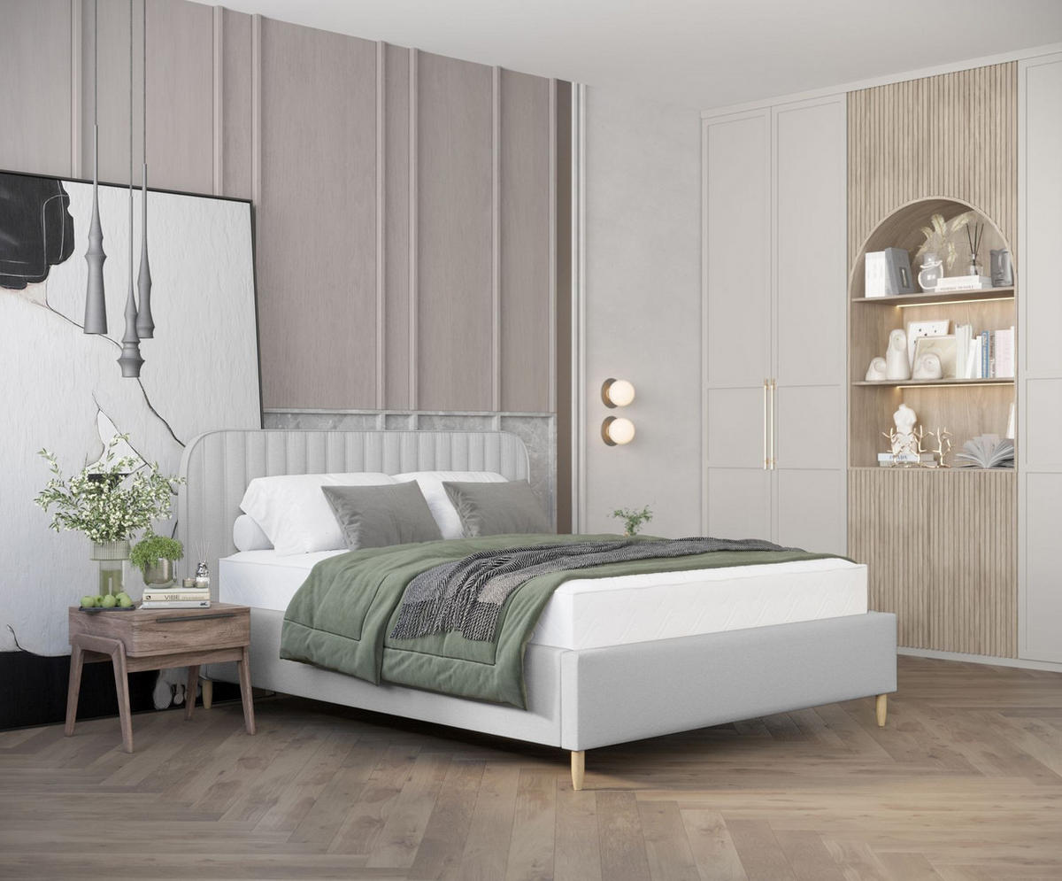 POLSTERBETT Noto Hellgrau 120/200 cm im Webstoff - Hellgrau/Naturfarben, Holz/Holzwerkstoff (120/200cm) - Maison de Reve