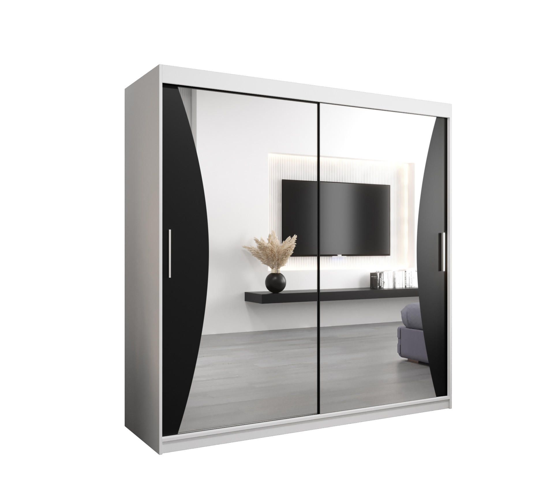 SCHWEBETÜRENSCHRANK 200/200/62 2-türig - Silberfarben/Schwarz, Holz/Kunststoff (200/200/62cm) - Abiks Möbel