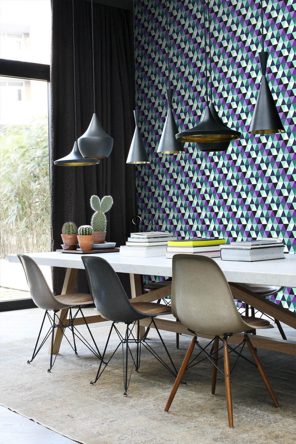 TAPETE grafische Dreiecke 53 cm x 10.05 m - Lila, Papier (53/1000cm) - Origin Wallcoverings